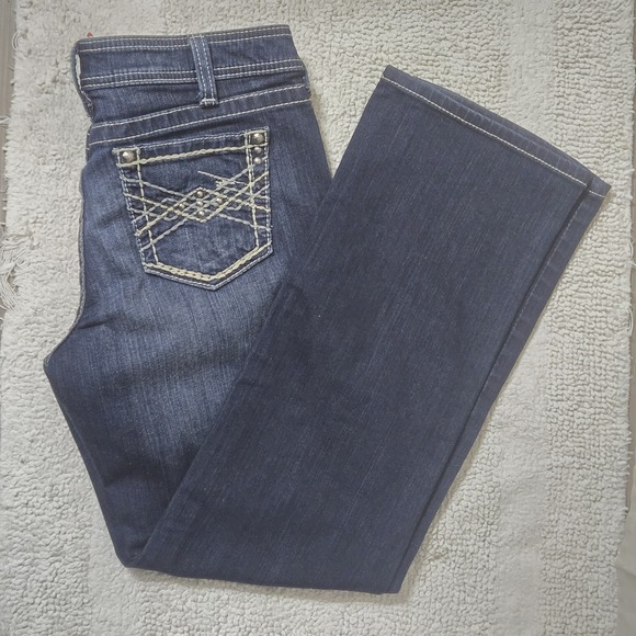 Ariat Jeans Women Sz 30 S Blue Denim Amber Western Straight Distressed Pants Hot - Picture 2 of 16